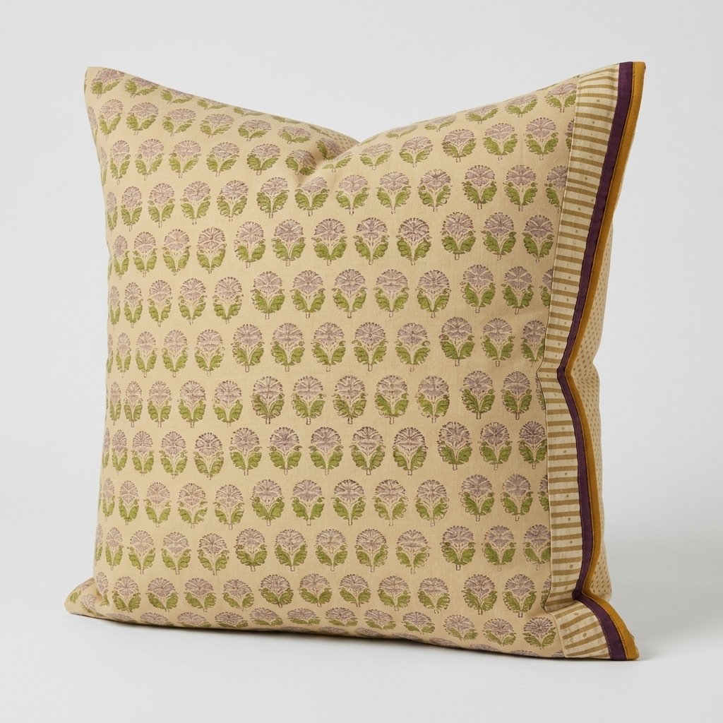 Kantha Bedspread – Block-Print Floral, Reversible Cotton — Pillow Sham