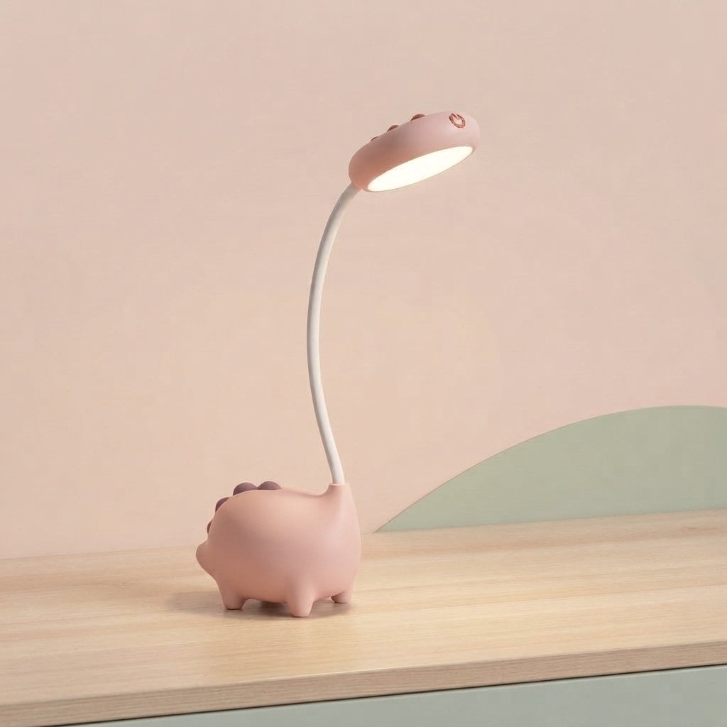 Kids' LED Dinosaur Desk Lamp, Rechargeable & Dimmable — Pink
