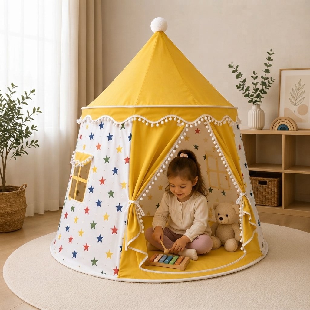 Kids Star Pattern Indoor Play Tent for Toddlers — Yellow Star