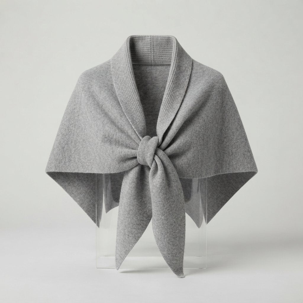 Knit Triangle Shawl Scarf, Wool-Feel, One Size — Light Grey