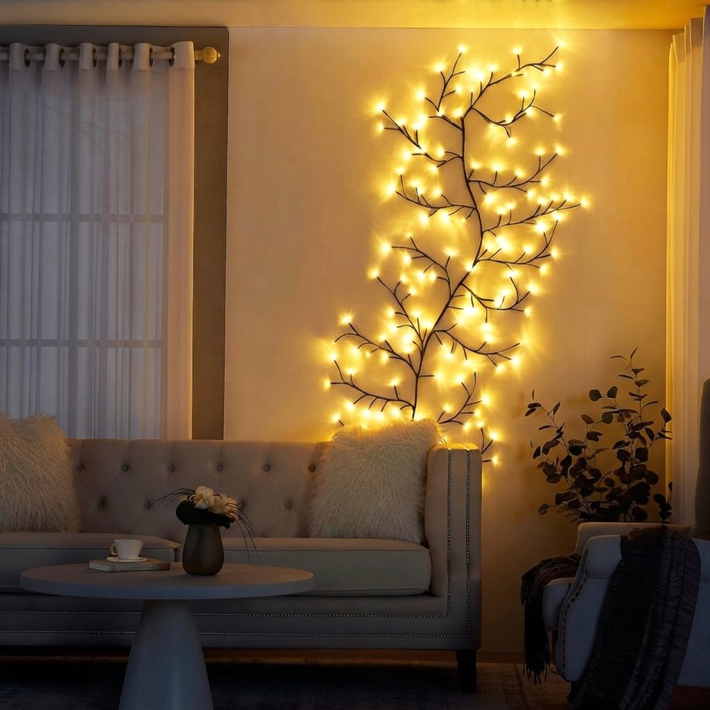 LED Branch Wall Light with Warm White Twinkling LEDs — 96LED