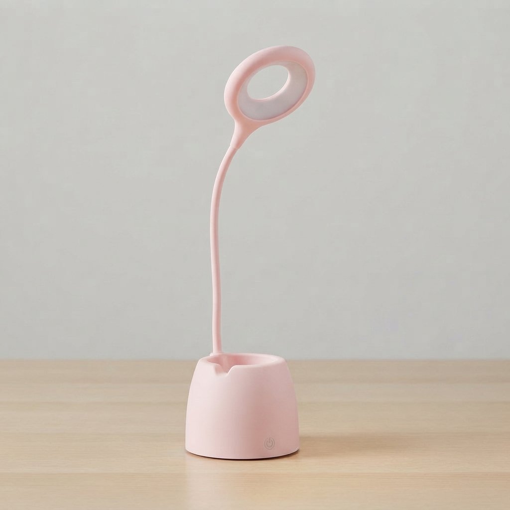 LED Desk Lamp with Pen Pot and Phone Holder — Pink