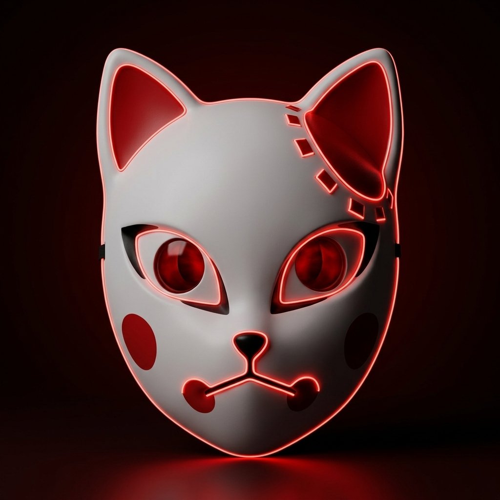 LED Kitsune Fox Mask with EL Wire Glow and Anime-Inspired Design — Pink