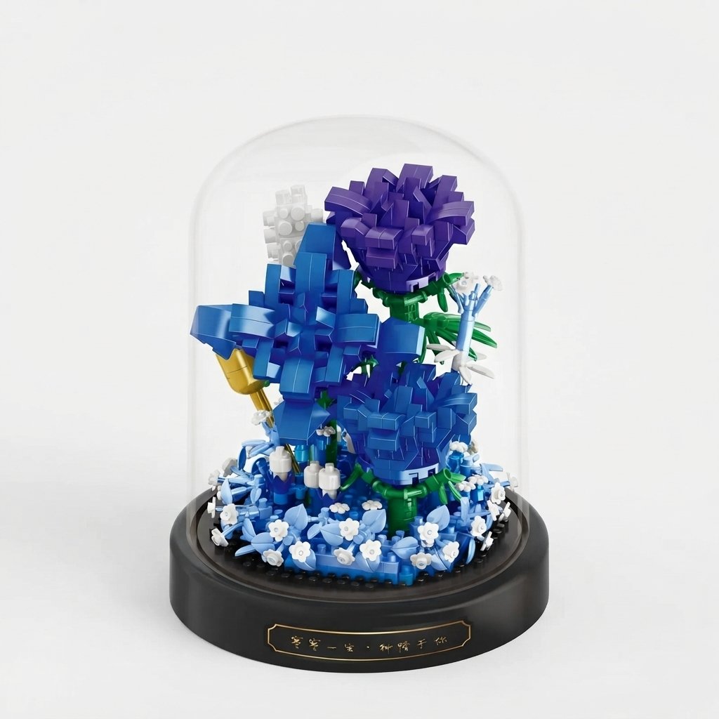 Micro Flower Building Block Set with Display Dome — Blue Demon - 630 pieces