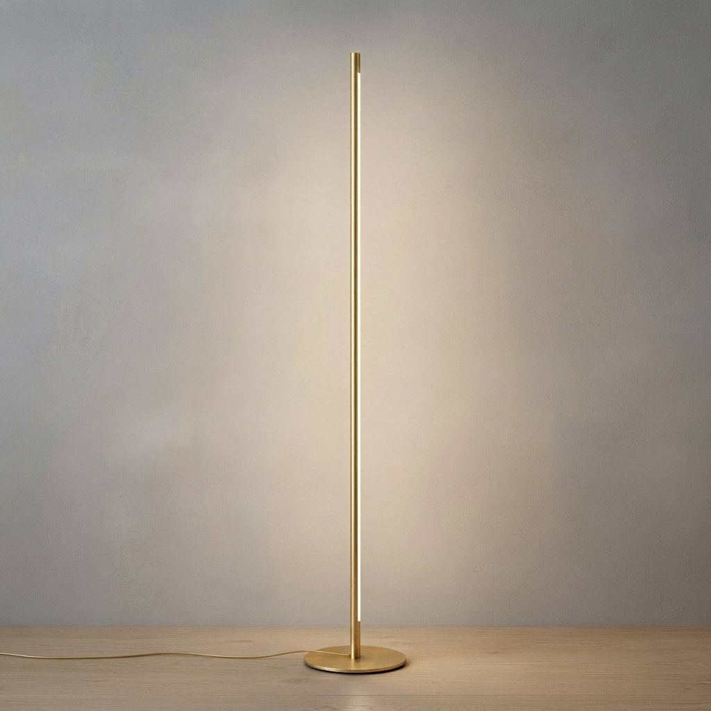 Minimalist Linear LED Floor Lamp with Warm Glow — Gold