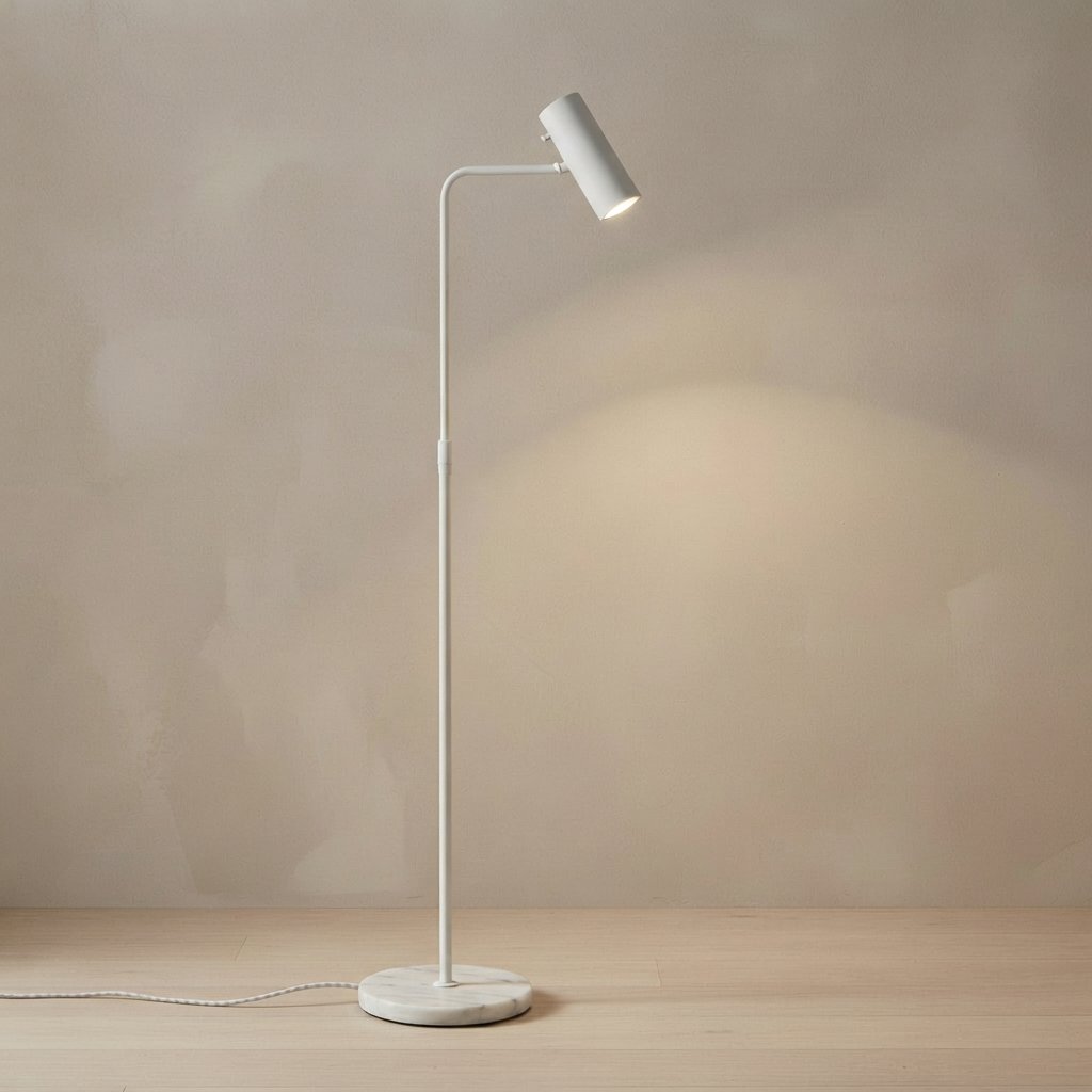 Minimalist Metal Floor Lamp with Marble Base, 3 Colours — White