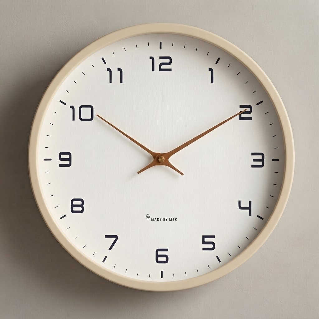 Minimalist Wood Frame Wall Clock with Silent Quartz — Cream