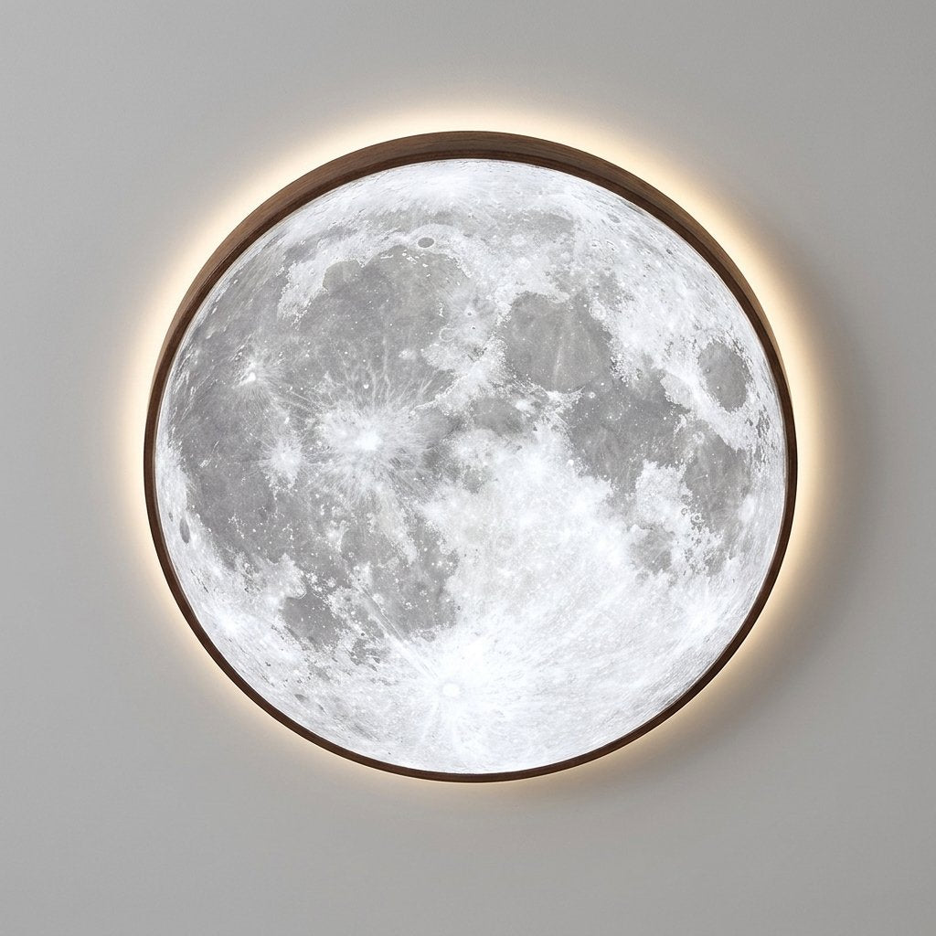 Moon Ceiling Light with Wood Rim, LED, 3 Sizes — Dark Wood