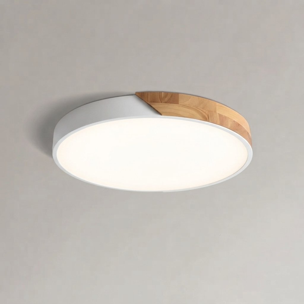 Nordic Wood & Metal LED Flush Ceiling Light — White