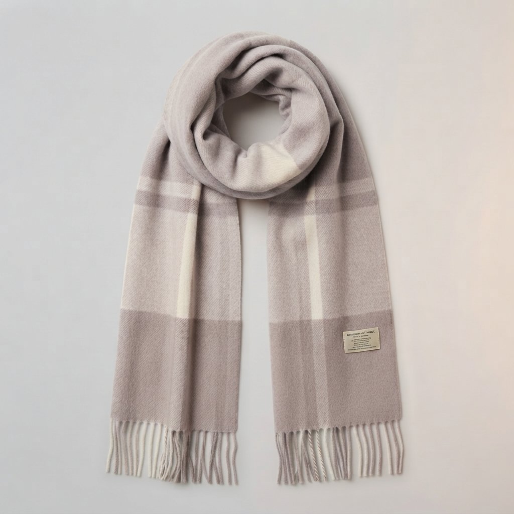 Plaid Wool Scarf with Fringe – Oversized Winter Wrap — Pink Ash