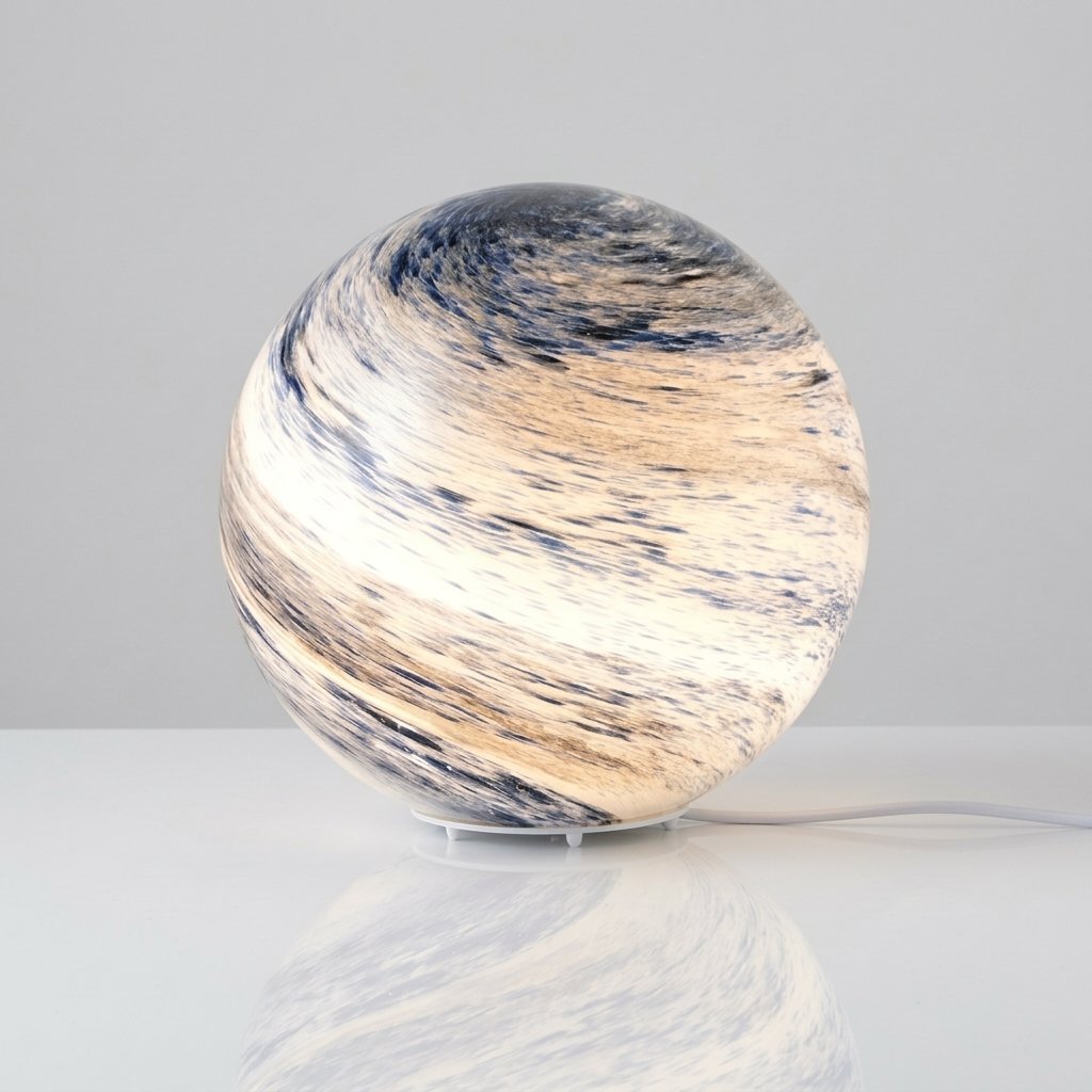 Planet Globe Table Lamp, sculpted glass, warm glow — L 15cm