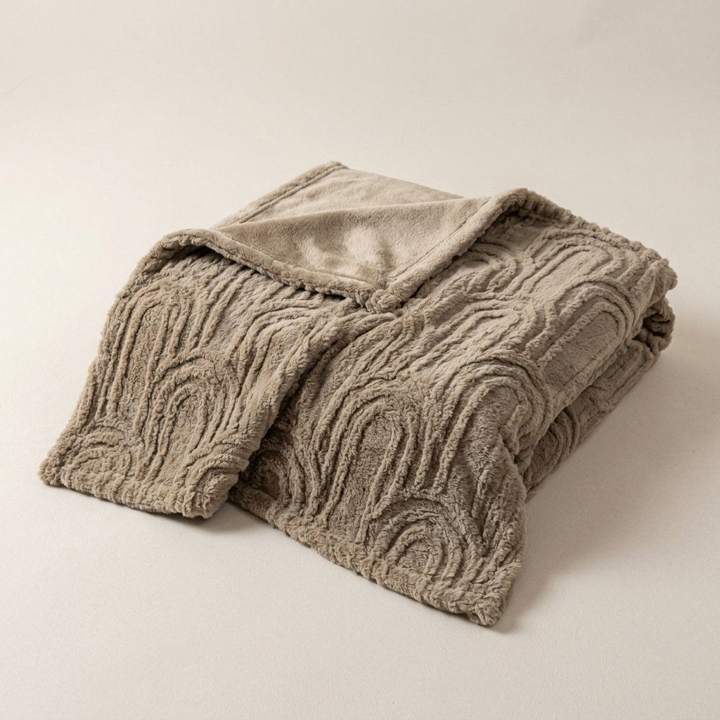 Plush Velvet Throw Blanket with Arch Emboss Pattern — Roman Khaki