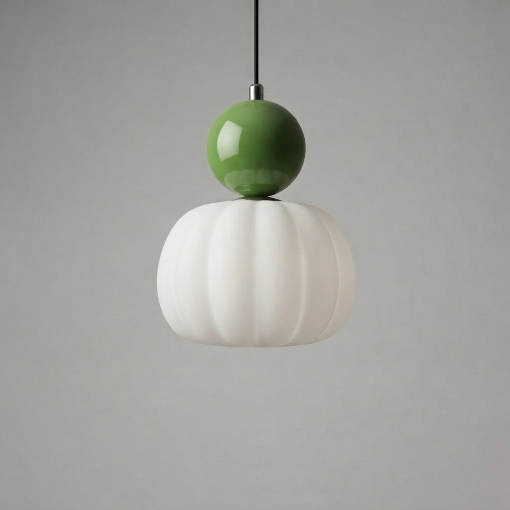Pumpkin Glass Pendant Light with Spherical Accent — Green