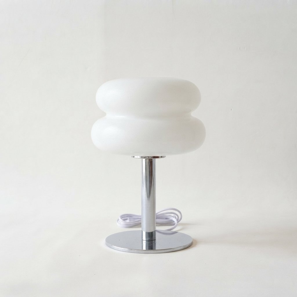 Retro Glass Table Lamp with Chrome Base — White
