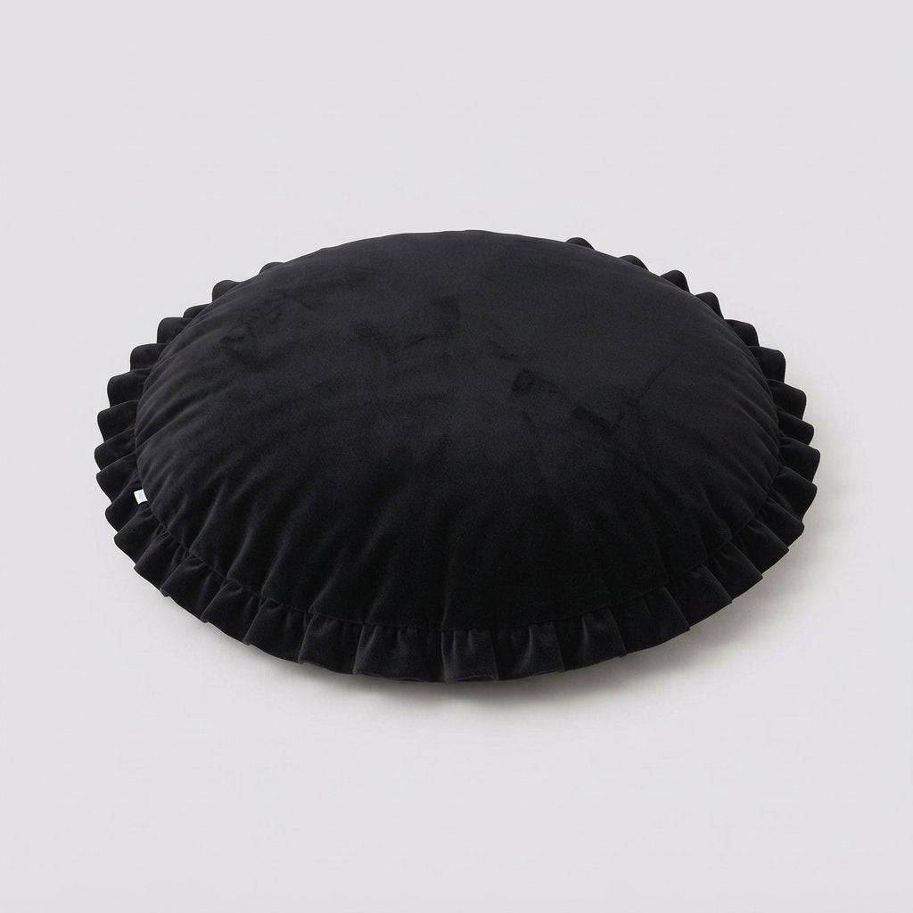 Round Cotton Play Mat with Ruffle Edge for Babies — Black