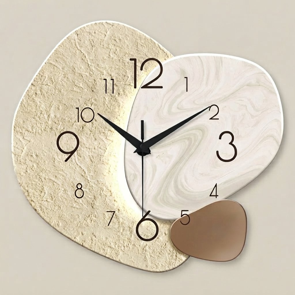 Silent Quartz Wall Clock with Stone & Marble Texture — 34.7 × 34.7 cm