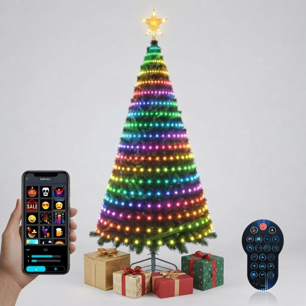 Smart RGB Christmas Tree Lights, 400 LEDs, App & Remote — 2.1M Christmas Light