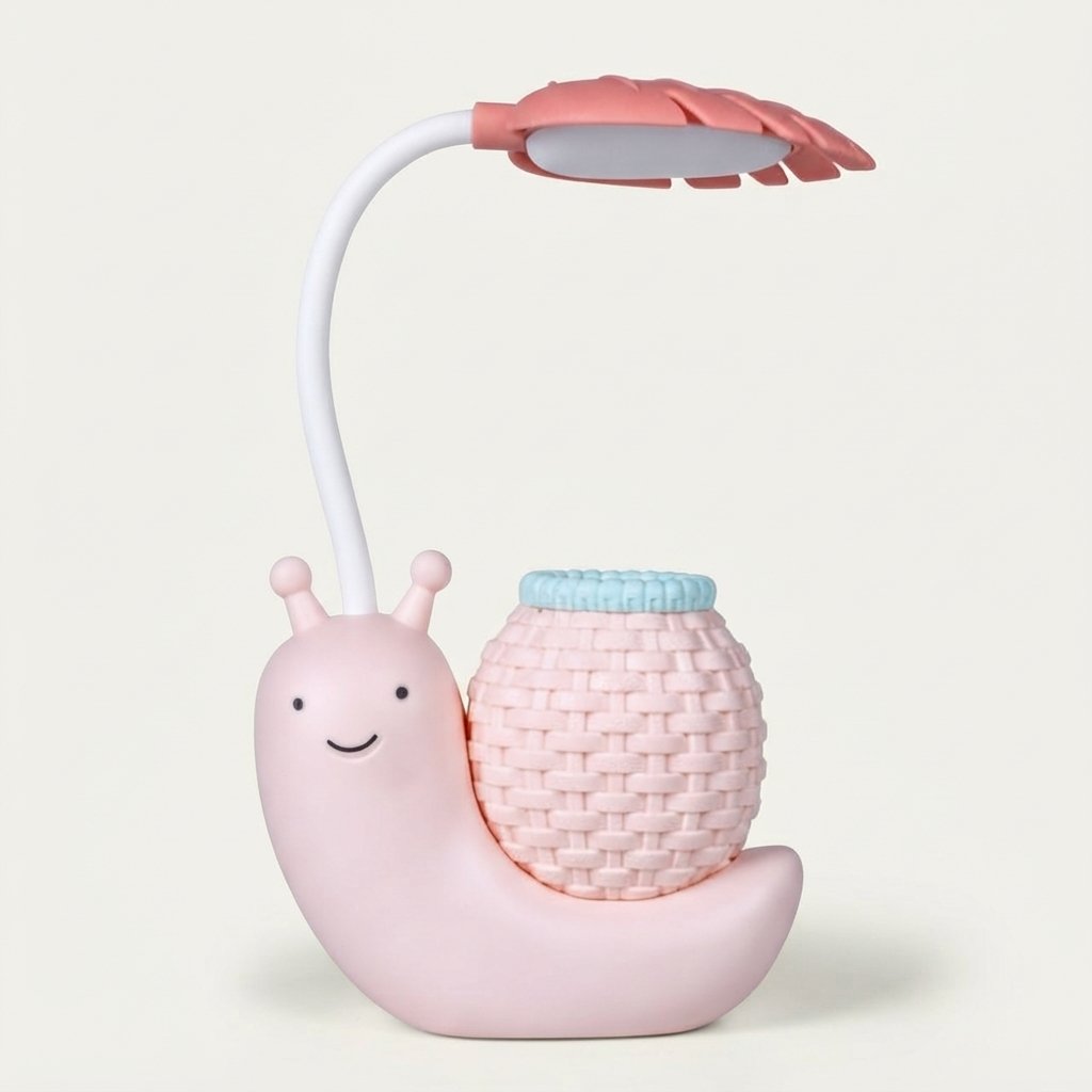 Snail LED Desk Lamp with Pen Holder for Kids — Pink