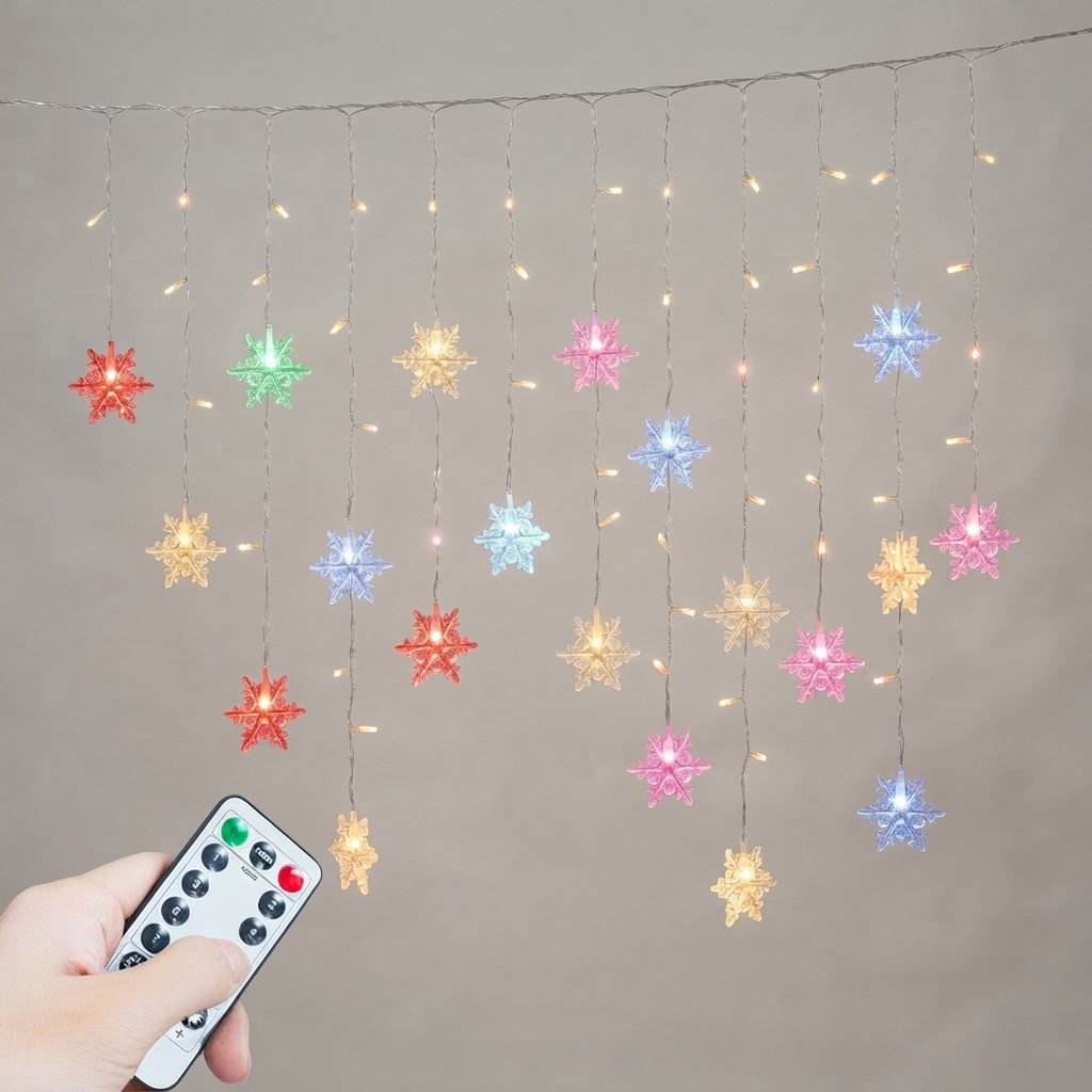 Snowflake Curtain Lights USB with Remote, 8 Modes — Multicolour