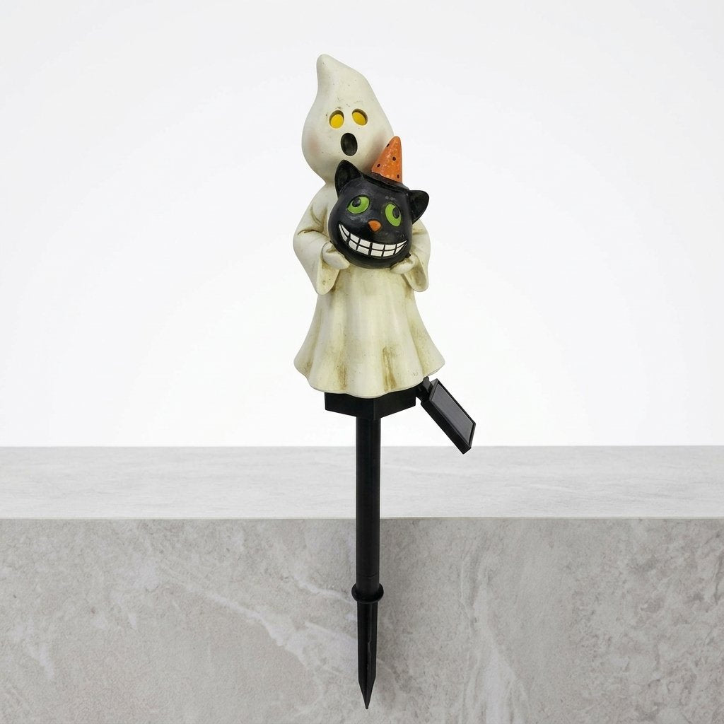Solar-Powered Halloween Garden Stake Lights – Resin Pumpkin and Ghost Lanterns for Outdoor Use — Hug Cat Ghost