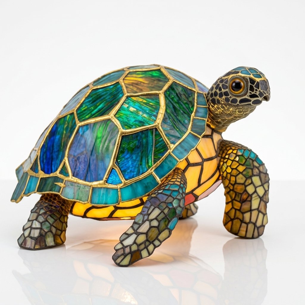 Stained Glass-Look Animal Table Lamp, USB LED — Turtle