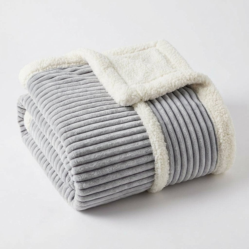 Striped Sherpa Throw Blanket, Soft Double-Sided Fleece — Ash Stripes