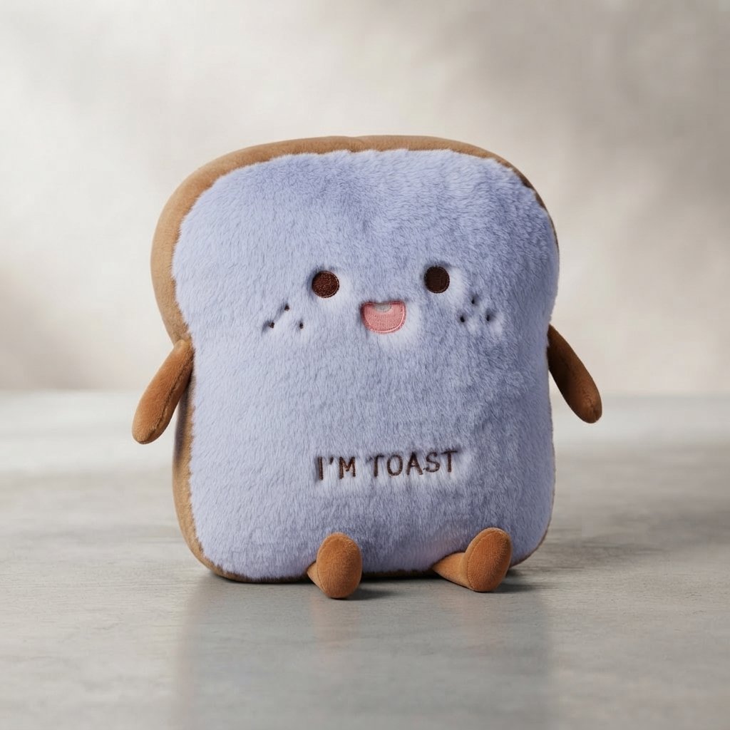 Toast Slice Plush Cushion with Embroidered Face, 14 in — Whimsical