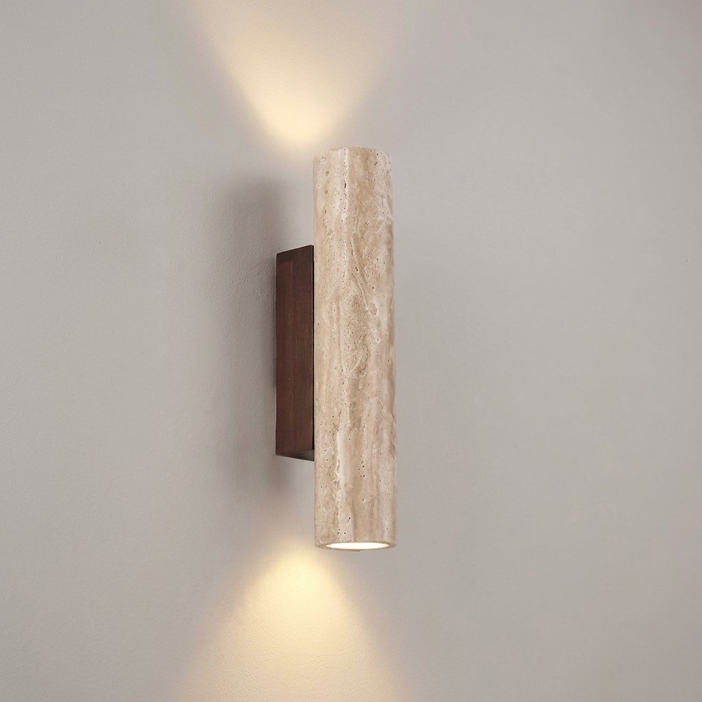 Travertine Up & Down Wall Sconce – Natural Stone — 32cm (12 inch)