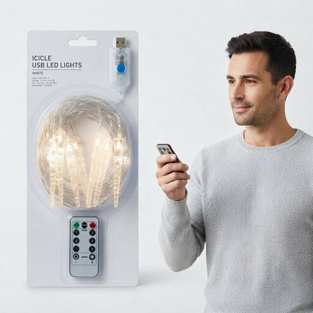 USB Icicle String Lights with Remote, 3.5 m & 7 m — Warm