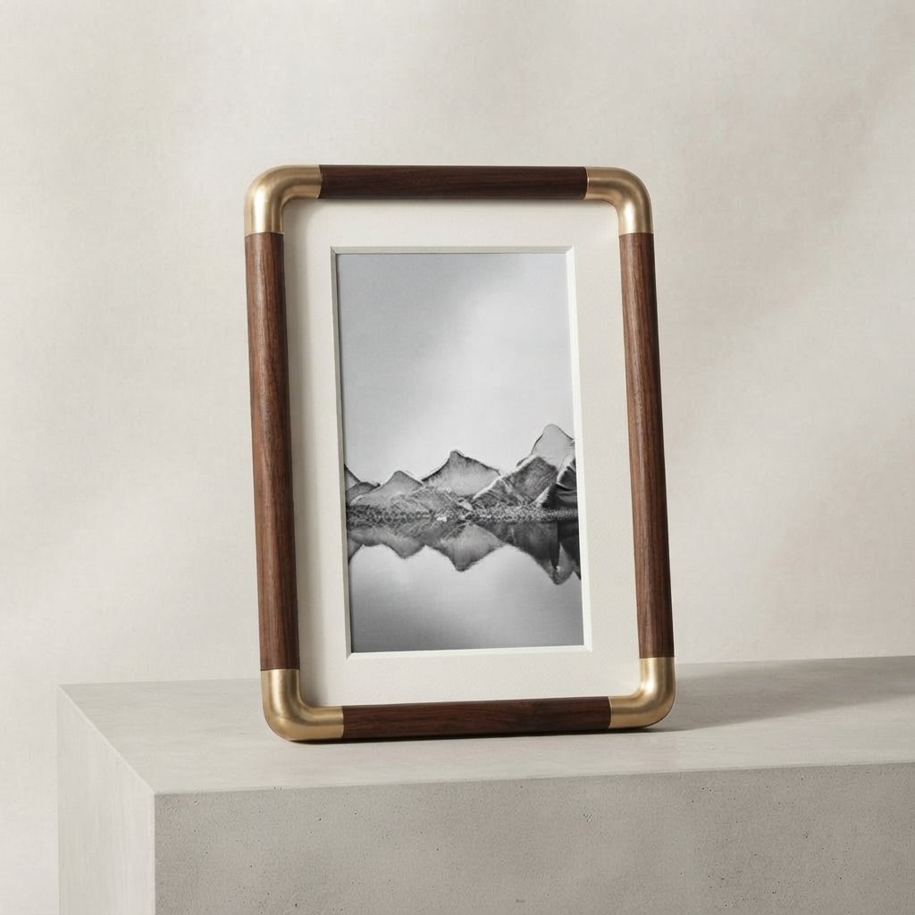 Wood & Brass Tabletop Photo Frame, Vintage Style — Black Walnut