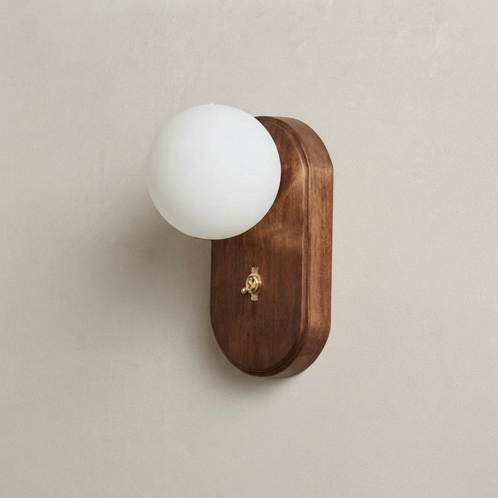 Wood & Glass Wall Light with Opal Globe, G9 Fitting — With Switch