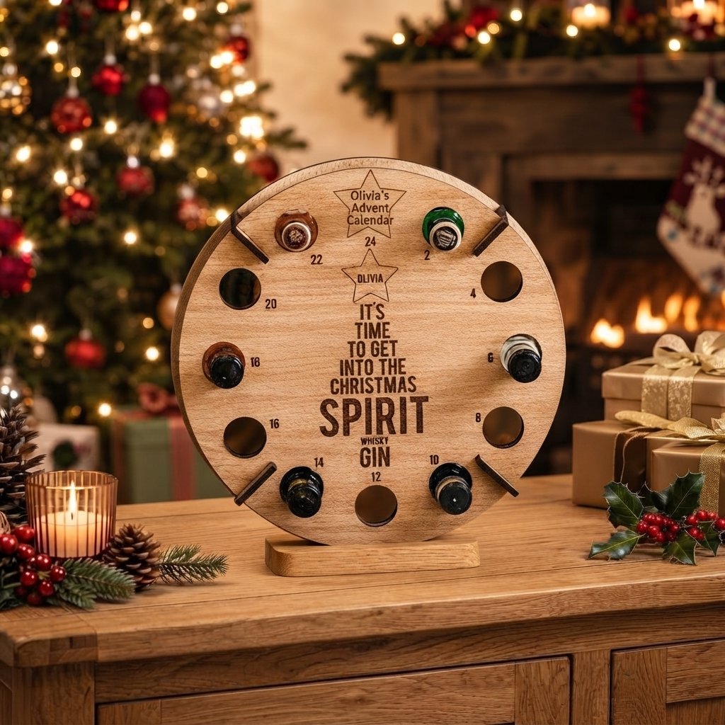 Wooden Mini-Bottle Advent Calendar Holder, 24 Slots — Round