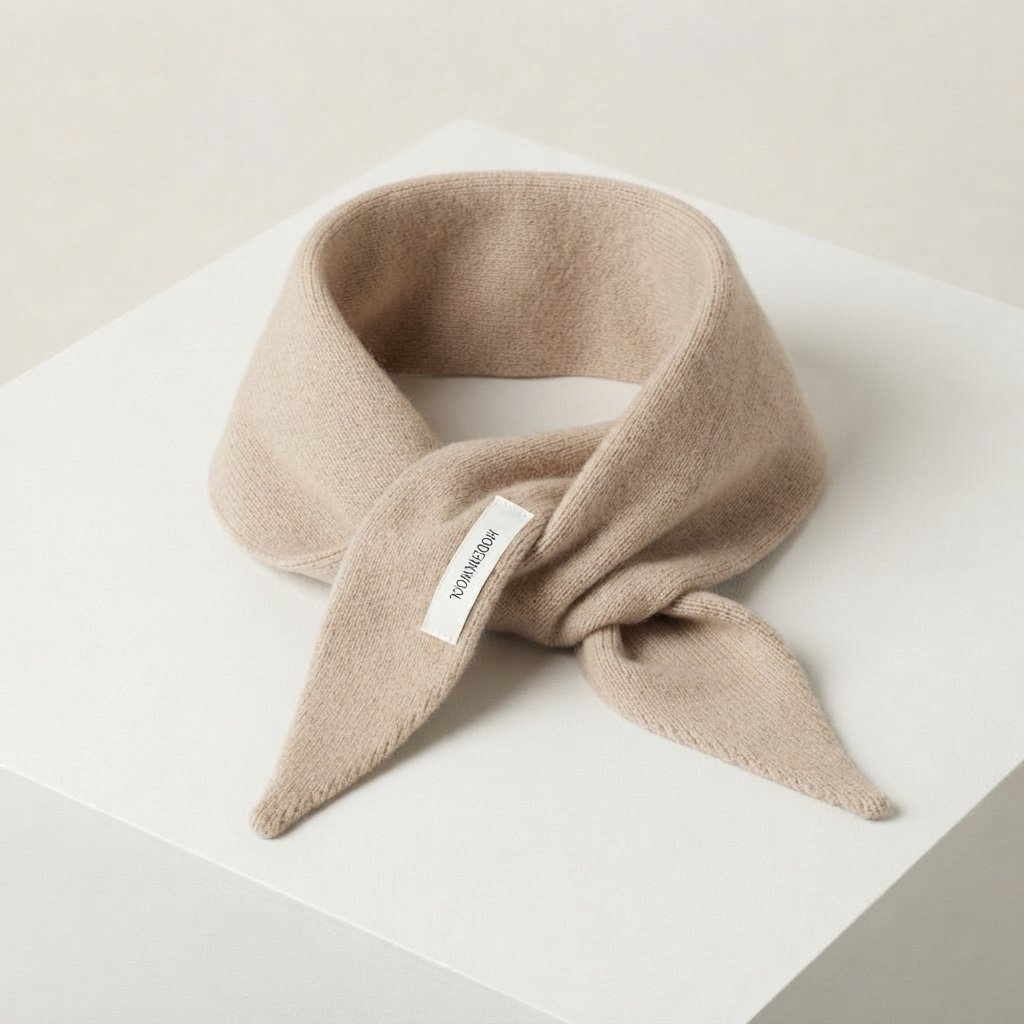 Wool Knit Triangular Scarf – Lightweight & Versatile — Beige