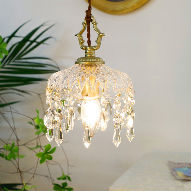 Vintage Copper Crystal Pendant Light E14 LED