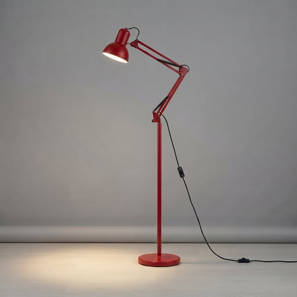 Adjustable Folding Floor Lamp with Articulated Arm — Red