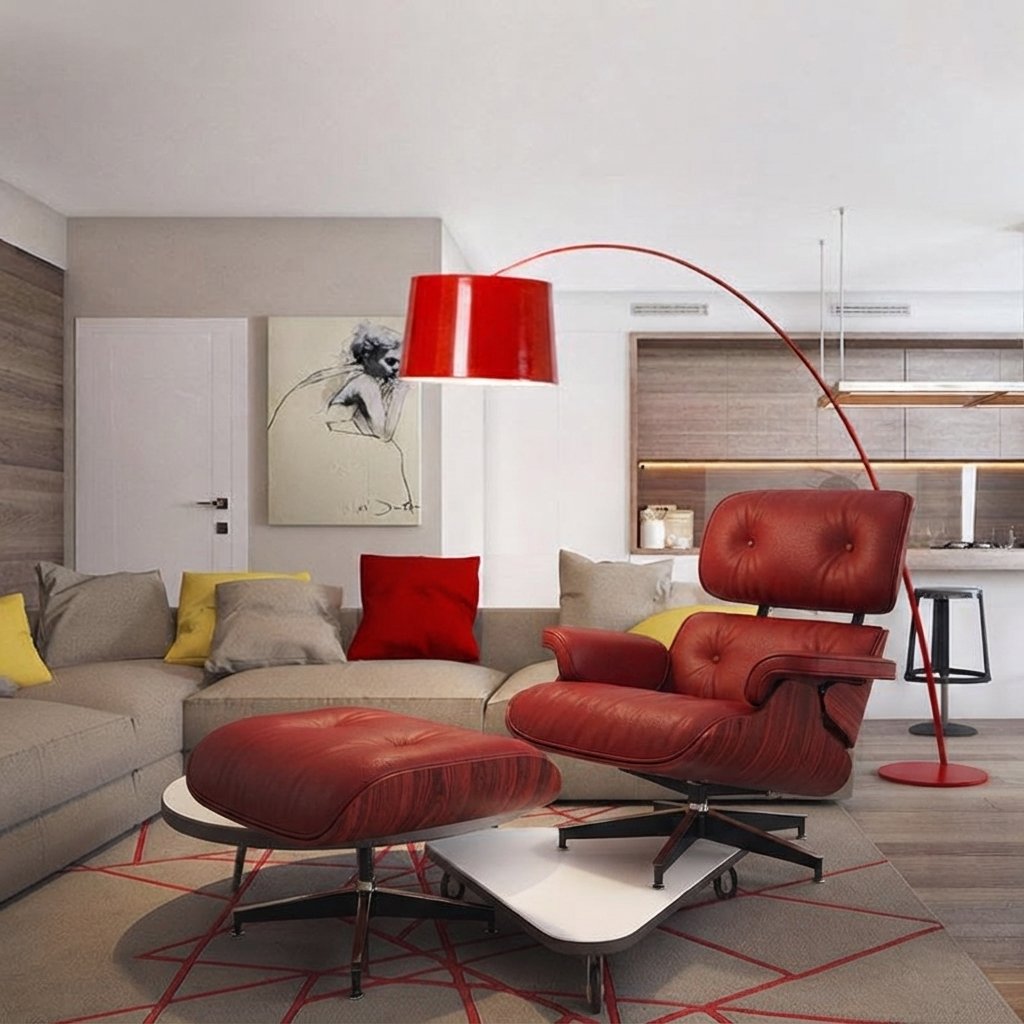 Arc Floor Lamp in Metal, Black, White, Red or Blue — Red