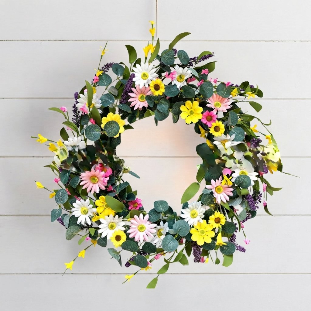 Artificial Wildflower Wreath for Door or Table, 45–55 cm — Style 3