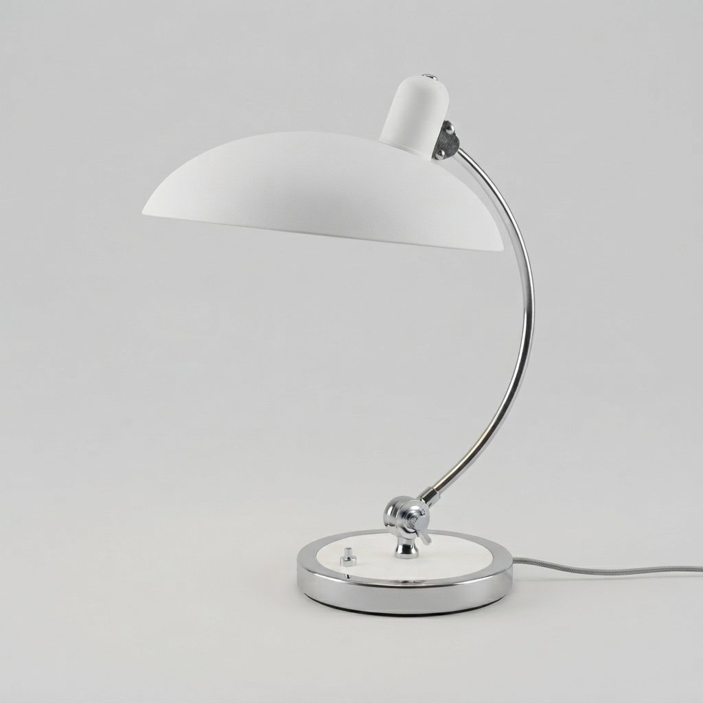 Bauhaus Curved Metal Table Lamp with Domed Shade — White