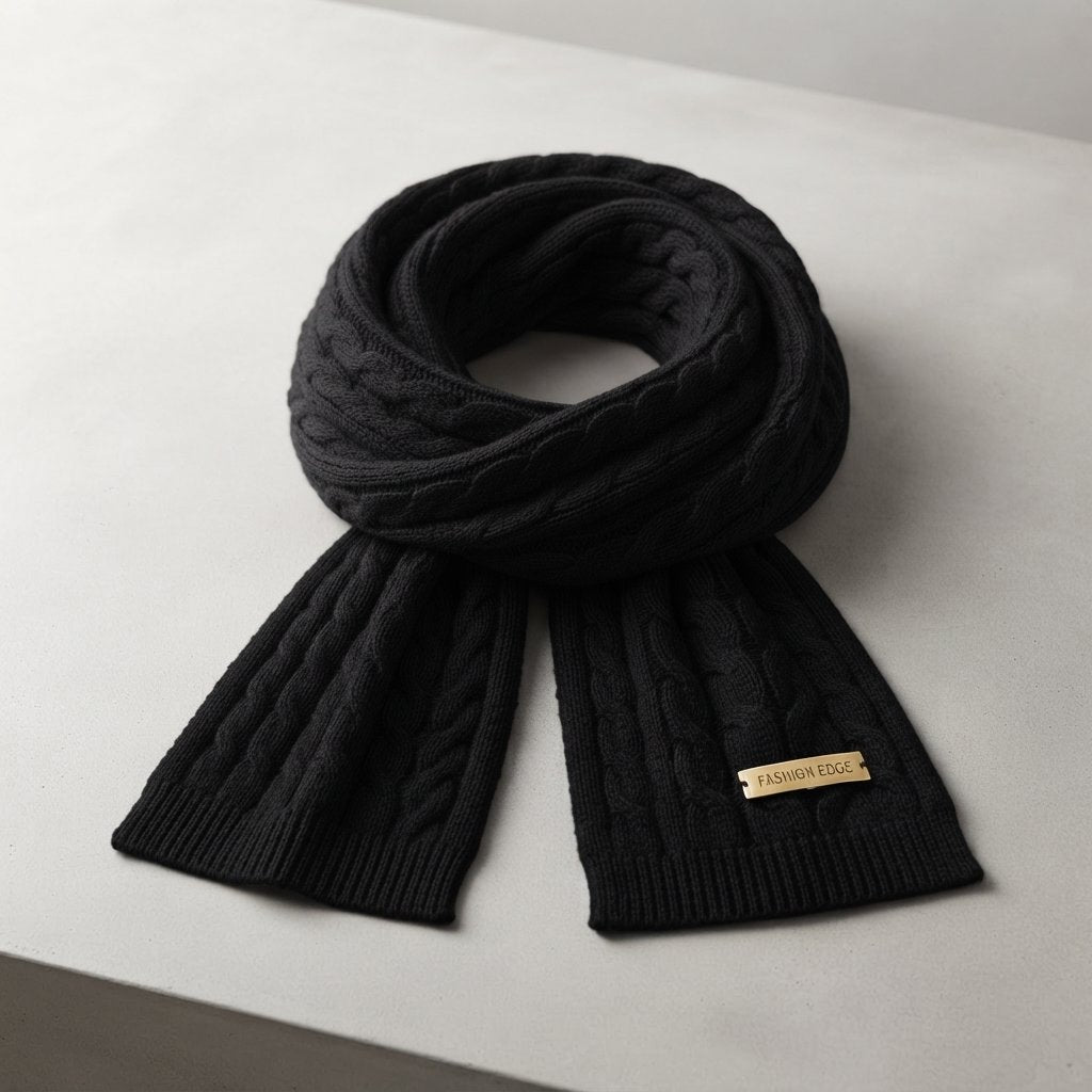 Cable Knit Winter Scarf, Unisex, Extra Long — Black