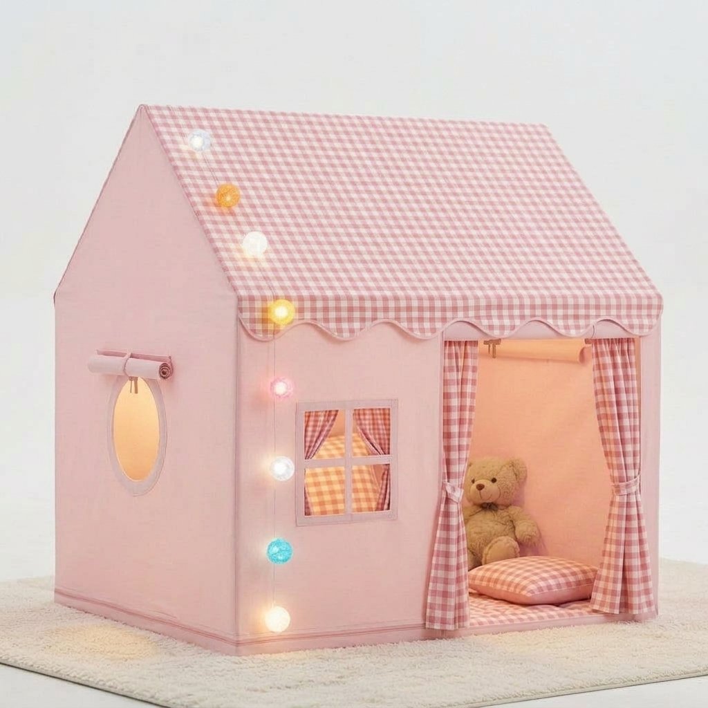 Children's Indoor Playhouse Tent with String Lights — Pink