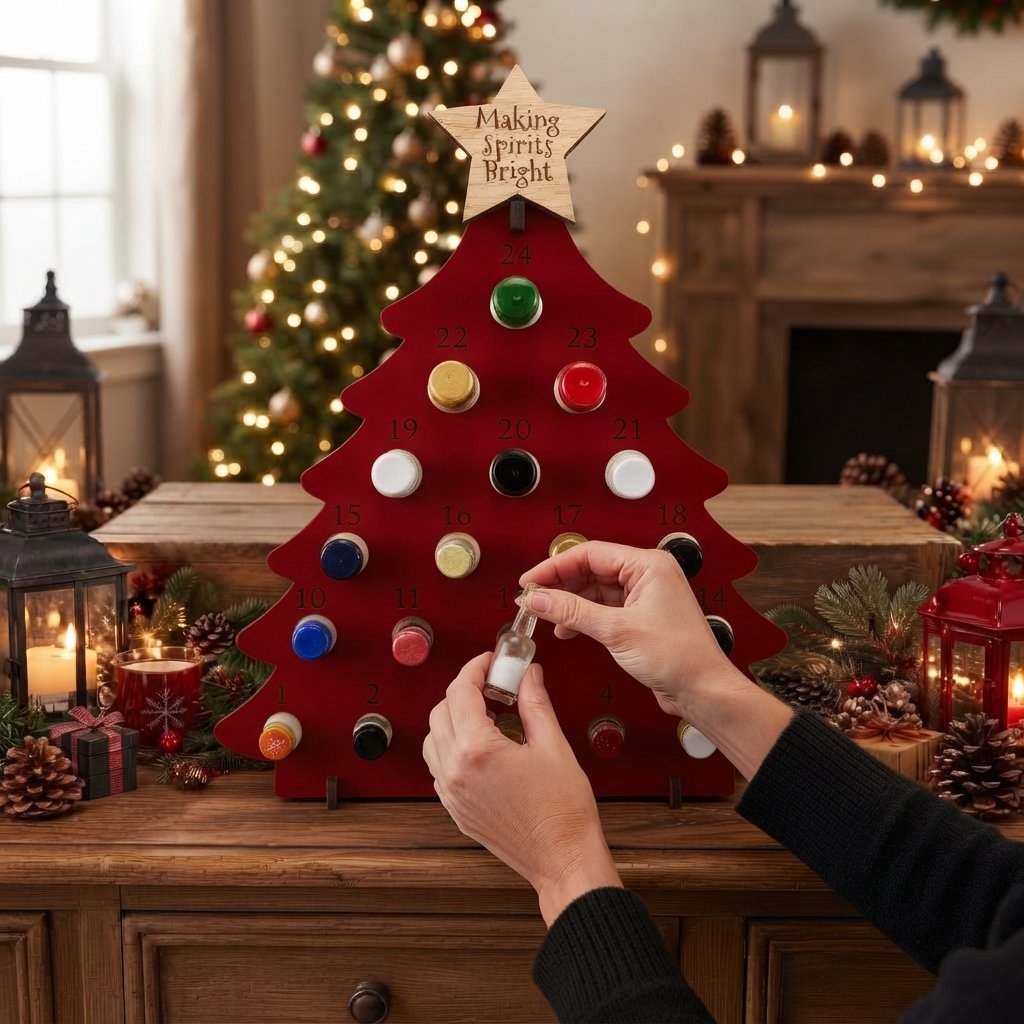 Christmas Tree Advent Calendar with 24 Mini Bottle Slots — Red