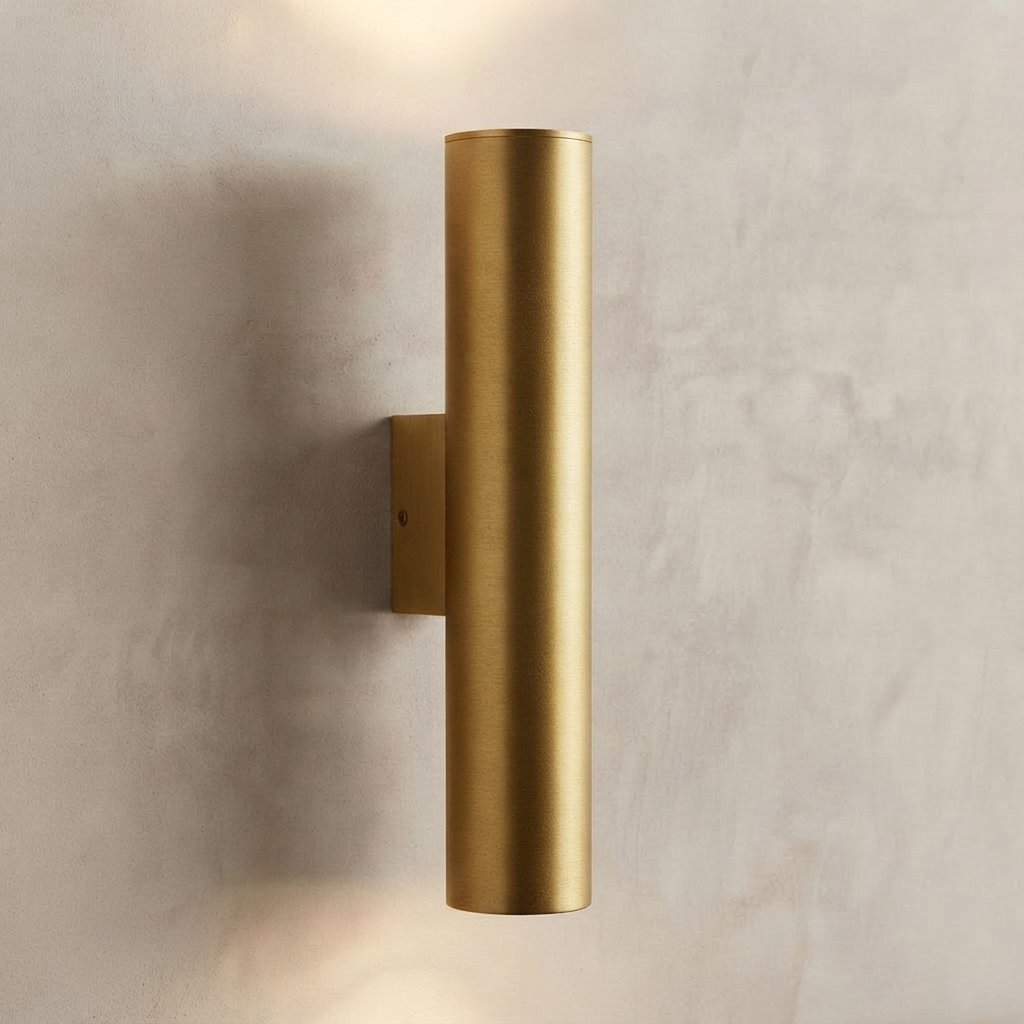 Cylindrical Up-Down LED Wall Light, Hardwired Indoor Sconce — Gold