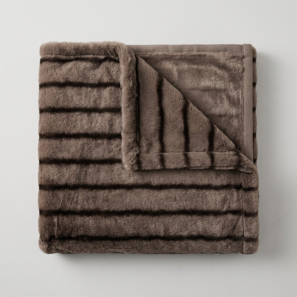 Faux Fur Throw Blanket with Ruched Texture, Ultra-Soft — Mocha Glow