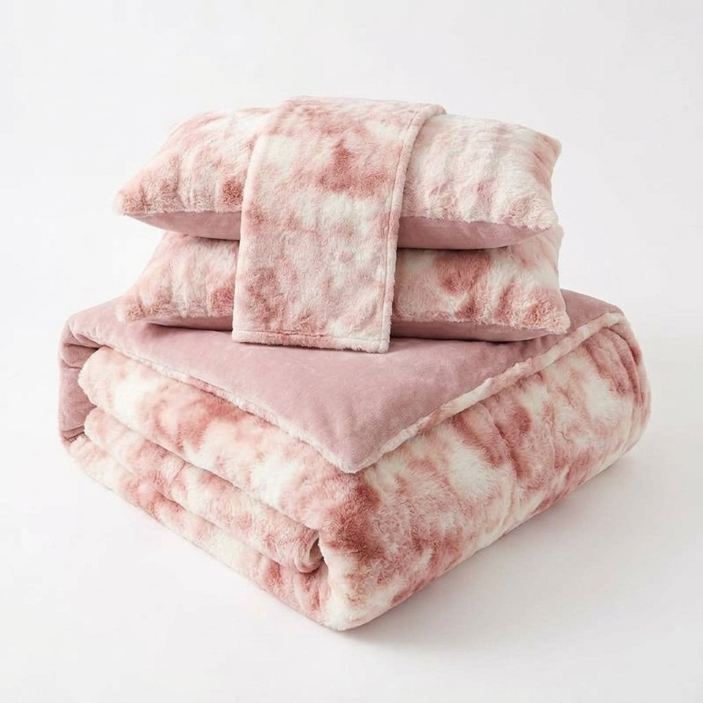 Faux Rabbit Velvet Duvet Cover Set, 4-Piece Winter Bedding — Multicolour pink