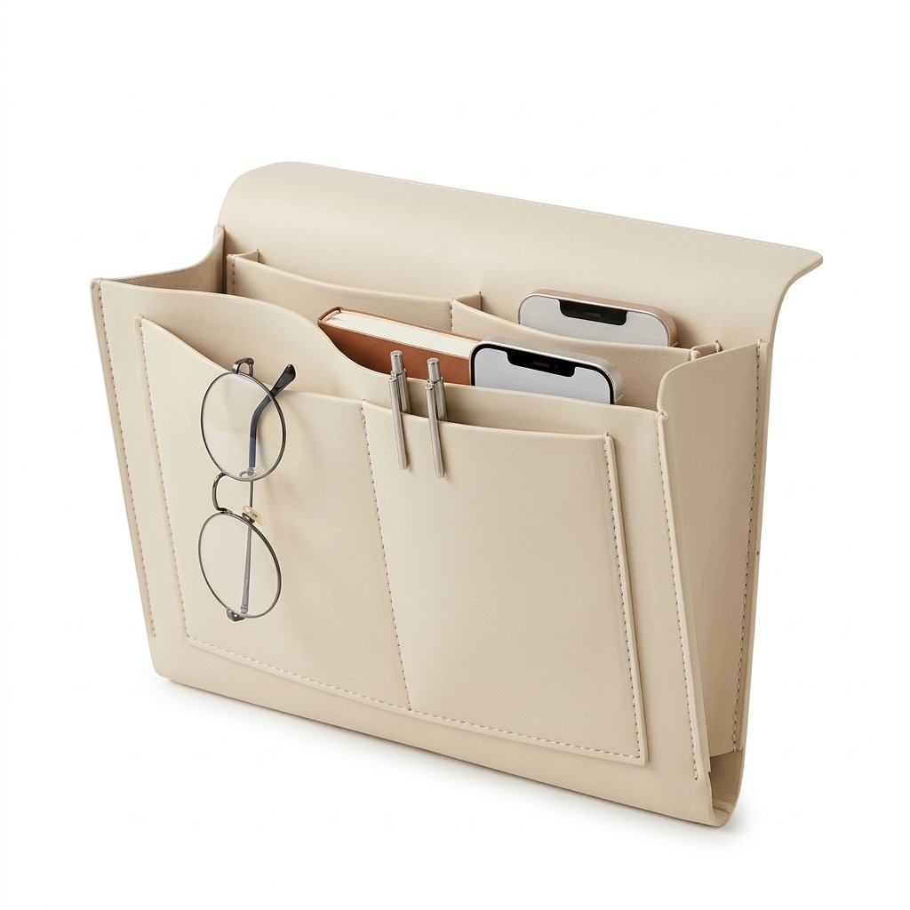 Felt Bedside Organiser with Multiple Pockets — Beige