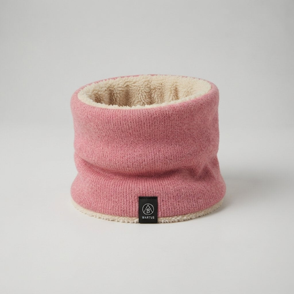 Fleece-Lined Knitted Snood Neck Warmer, One Size — Pink