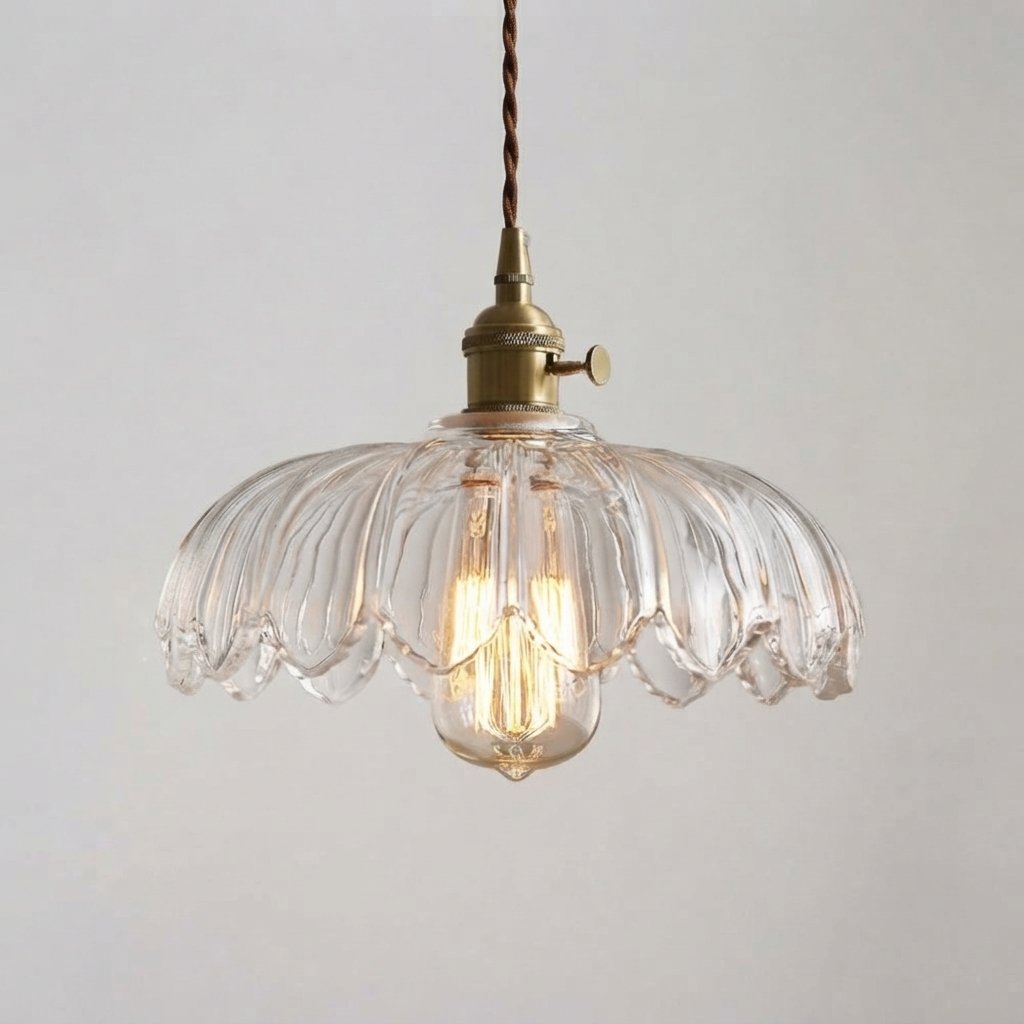 Floral Glass Pendant Light with Brass Fitting — Transparent