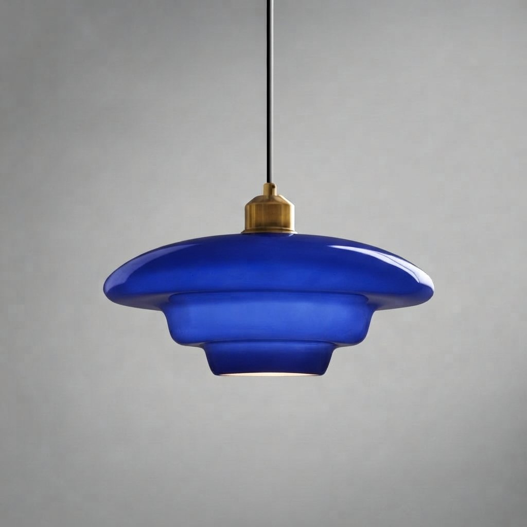 Glass Pendant Light, Mid-Century Tiered Shade, Three Shapes — C