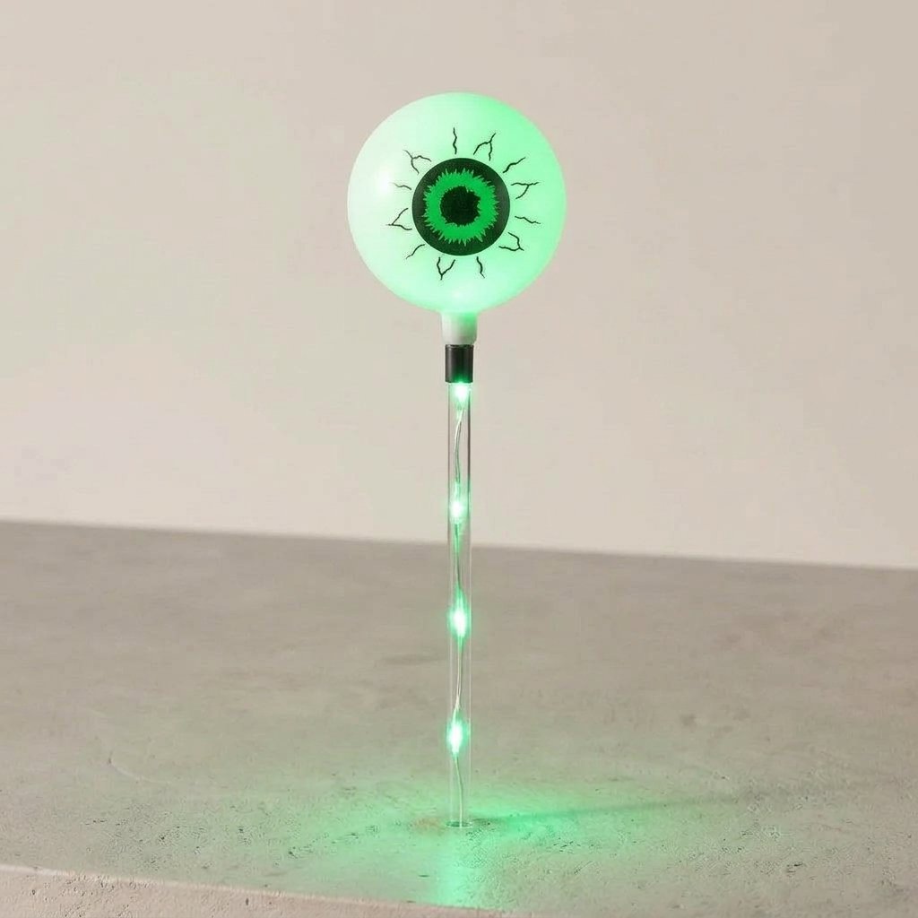 Halloween Eyeball Solar or Battery Garden Stake Lights with LED Illuminated Stakes – Set of 6 — Green Light