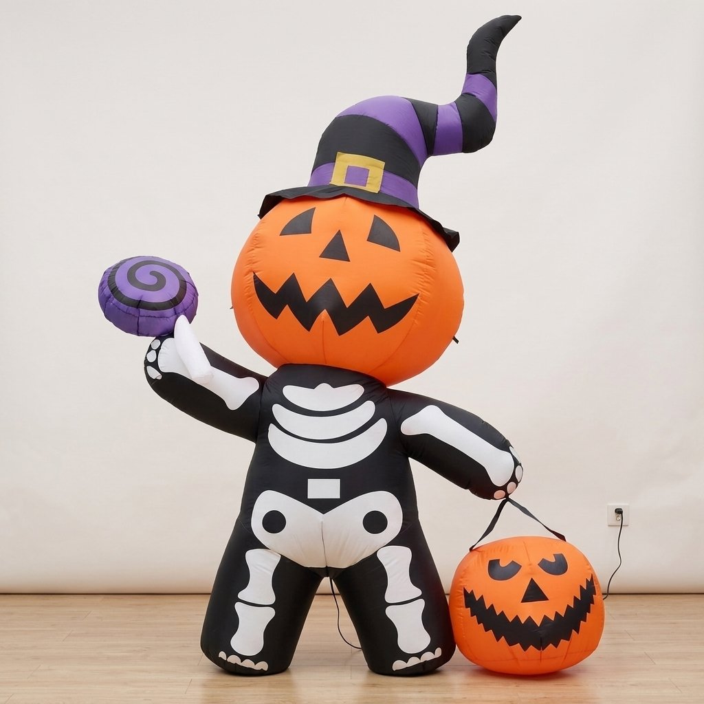 Halloween Inflatable Pumpkin Skeleton with LED Lights – 6 ft Outdoor Decoration — UK Type